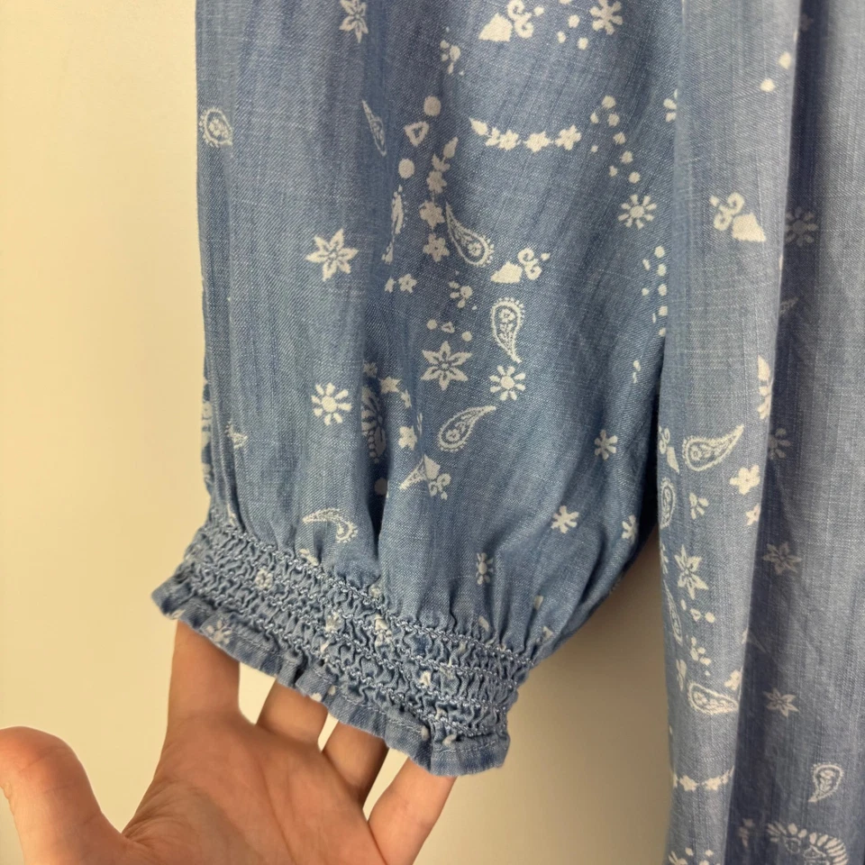 Blusa Sonoma Cambray Floral Estampado Paisley Talla 3X Azul Campesino Cabaña Foto 3 de 4