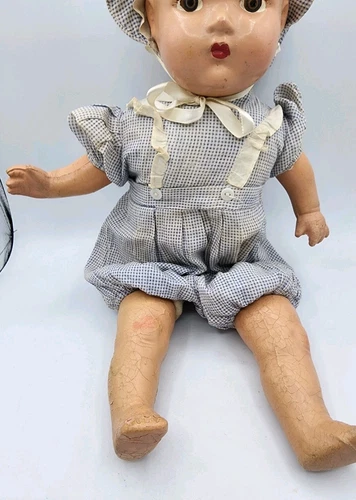 Old Antique Composition Doll With Outfit 18" Cloth Body Plastic Eyes Baby Dolly - Picture 4 of 10