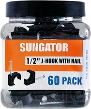 (120 Pack) SUNGATOR 1/2 Inch Pex J-Hook with Nails, Black inch, 