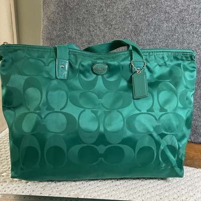 #ad #ad Coach Weekender Y2K Green Signature Nylon Packable Large Tote Bag Foldable $40.00
