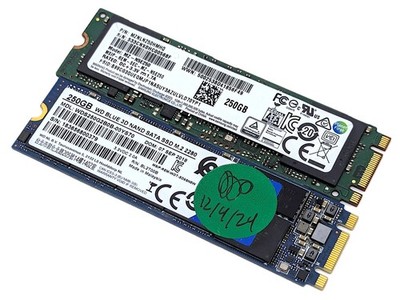 Lot of 2 Mixed Brands 250GB SATA 2280 M.2 SSD Solid State Drives - Mixed Models