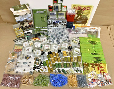 Massive WOTC Axis & Allies Lot Miniatures Cards Maps Tanks Troops D-Day & More