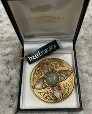 J.C. Walsh & Sons Gold Tone Brooch Connemara Marble Brooch Made in Ireland Rare