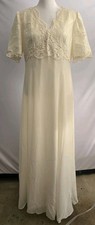 Vintage 90s Ivory Lace  Chiffon Gown Open Back Keyhole Bridal Boho Cottagecore