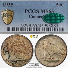 1935 Connecticut Half Dollar PCGS MS65 CAC Approved Toned Silver Coin 50C