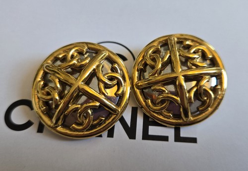 Chanel Vintage Clip Earrings Round Mirror Filigree