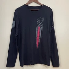 Grunt Style Men's Black Long Sleeve Patriotic American Flag T-Shirt Large