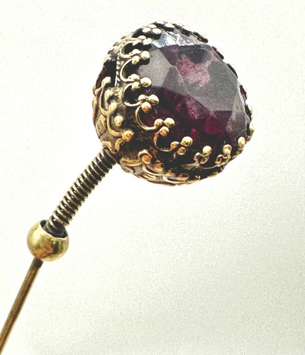 Antique Nodder Hatpin Regal Design Royal Purple Stone Fleur-de-lis Prong Quality