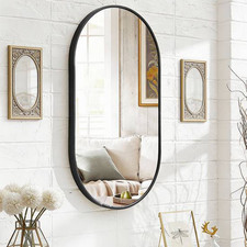 40x70cm Vertical Oval Wall Mirror, Sturdy Black Metal Frame, HD Distortion-Free