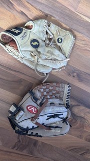 Lot of 2 Baseball Gloves Rawlings 12 & SSK 11 1/4 RHT Baseball Glove Used