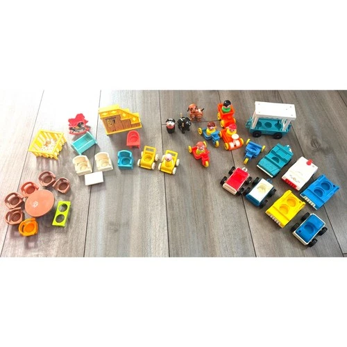 Vintage Fisher-Price Little People 39 Pc Lot Household Items Couch Cars Misc ++