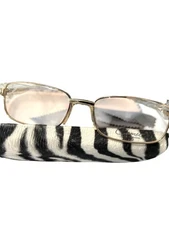 Cameo by Continental Womens Eyeglass Frames Wire Gold Zebra Case Cloth New