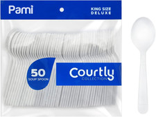 Heavy-Weight Disposable Plastic Soup Spoons 50-Pack - Bulk King Size Deluxe Wh