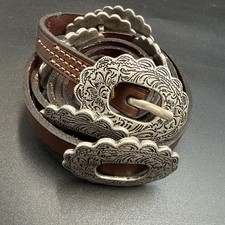 Lauren Ralph Lauren Skinny Brown Leather Silver Concho Belt size Large 45  
