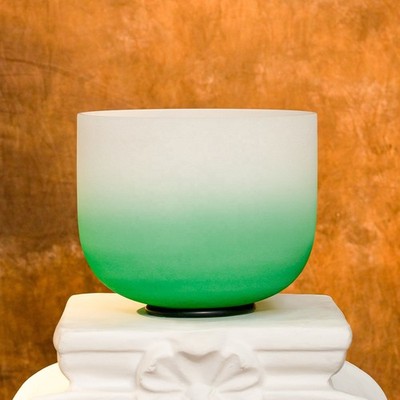 432hz 8inch F Note Heart Chakra Green Colored Frosted Crystal Singing Bowl