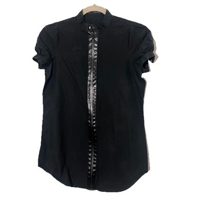 Dsquared Top Womens 40 Black Short Sleeve High Neck Full Zip Grunge Y2K