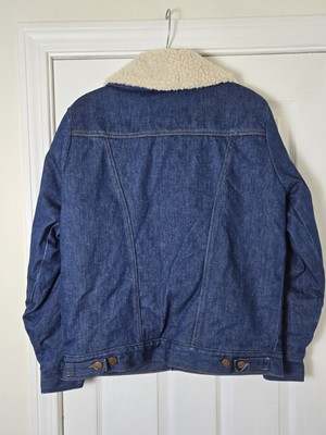 Vtg 70s Wrangler Wrange Coat Sherpa Lined Denim Jean Jacket Medium