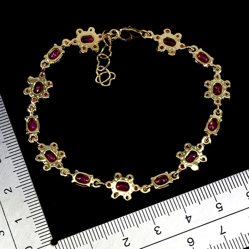 925 Sterling Silver Bracelet Oval Ruby 6x4mm Natural Gemstone Jewelry 7inches - Image 3 of 4