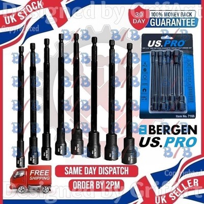 US PRO 8-TEILIG 1/4 ZOLL SECHSKANT LANG MAGNETISCH SCHLAGSCHRAUBER BOHRER STECKSCHLÜSSELSATZ 6 MM BIS 13 MM