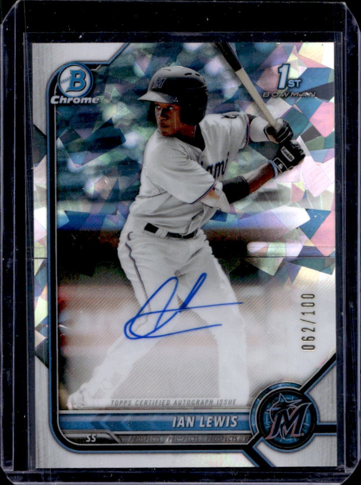 2022 Bowman Chrome Ian Lewis Auto Atomic Refractor 1st #62/100 Marlins