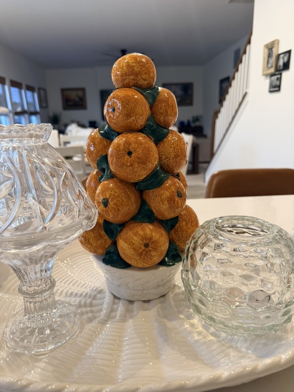 Majolica Orange Topiary Basket Centerpiece Vintage Rare 