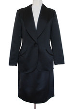 Vintage 80s Blacktie Oleg Cassini Suit Women Black Satin NWT Size 12