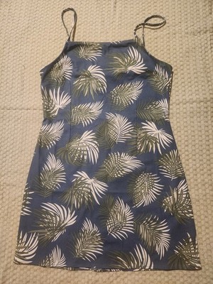 Urban Outfitters Blue Spaghetti Strap Palm Leaf Summer Mini Dress Sz Med Nwt