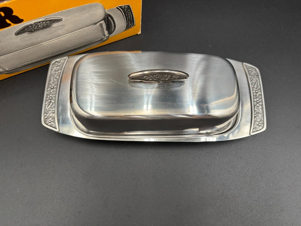 Винтажное блюдо для масла из нержавеющей стали середины века ~ Япония ~ с оригинальной коробкой - Изображение 3 из 4