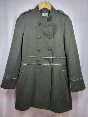 Salsa Women s Wool Blend Military Style Coat Green Double Breasted Size S