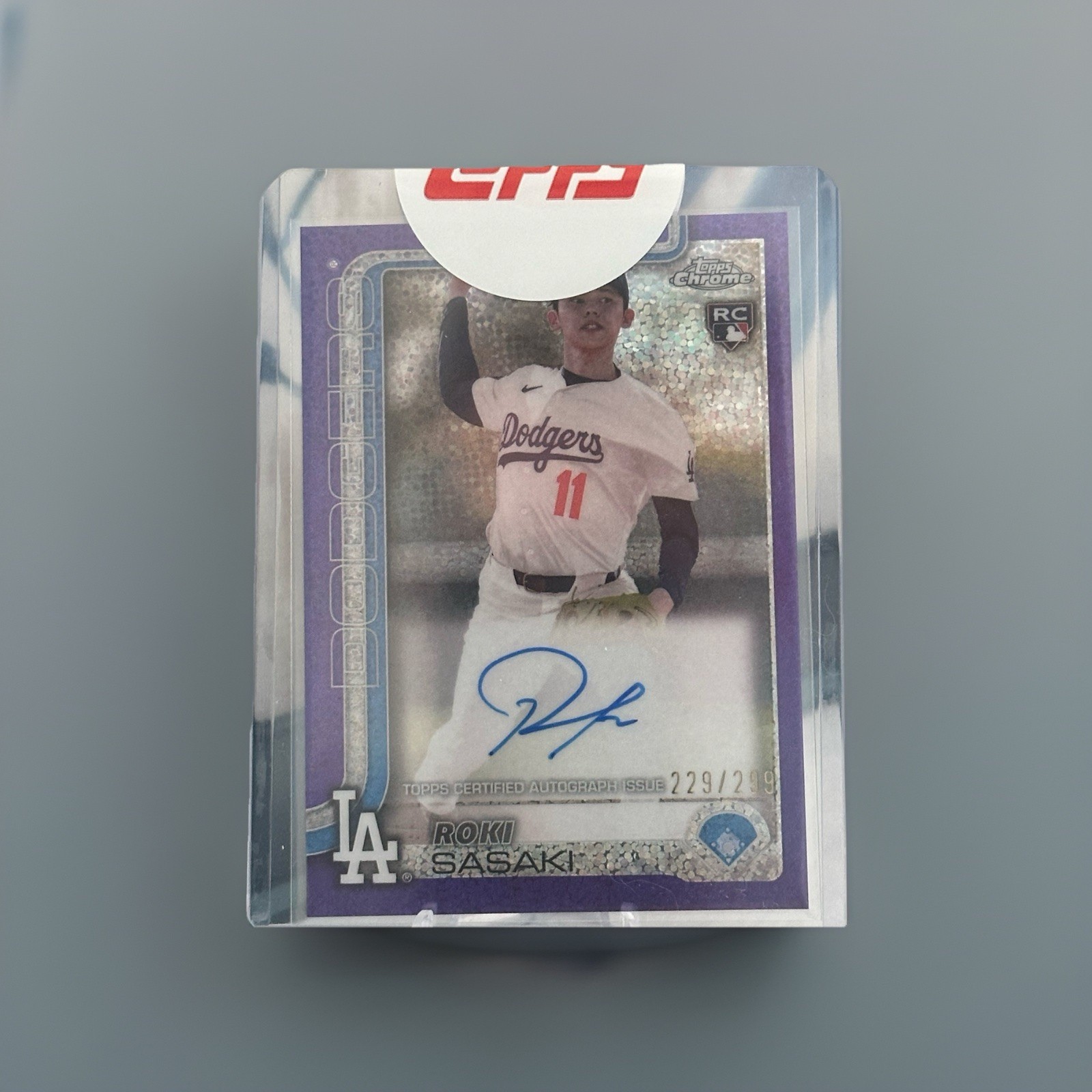 2025 Topps Chrome Roki Sasaki Purple Speckle Auto /299 RC Rookie Dodgers RA-ROKI