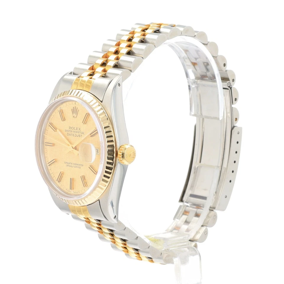 Двухцветные юбилейные часы Rolex Datejust 16013 с льняным циферблатом цвета шампанского 18 кГ рифленые - Изображение 3 из 4