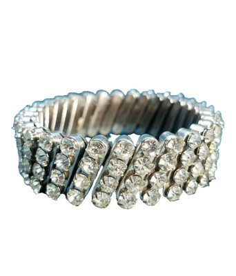 Bracelet Silvertone Flex Stretch Rhinestones Vintage