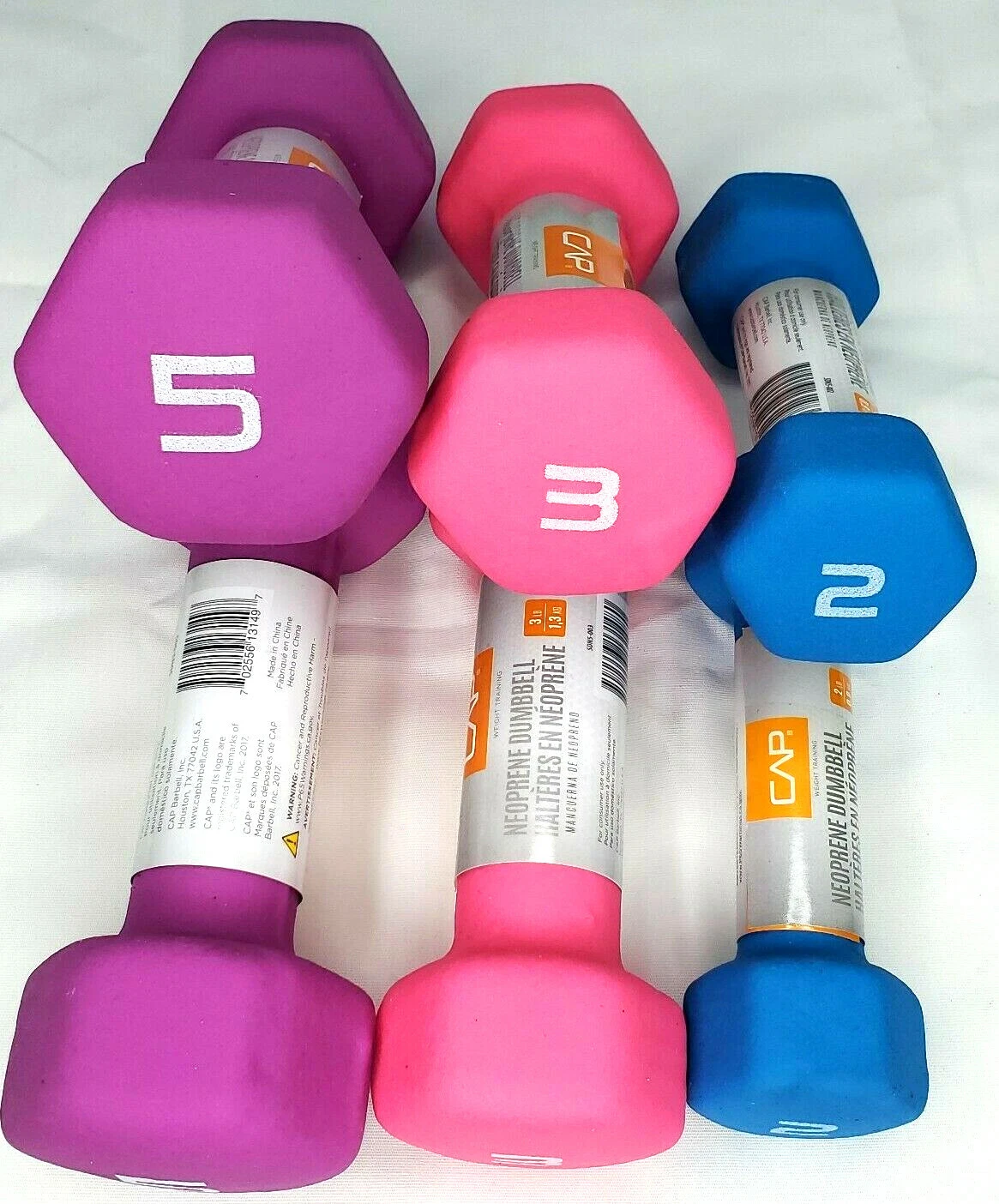 Cap Neoprene Hex Dumbbell Weights Set Bundle 5 3 2 lb Fast Free Shipping TY