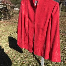 Chicos Mandarin Blazer Jacket Womens Small Red Floral Jacquard Brocade, Size 1 W
