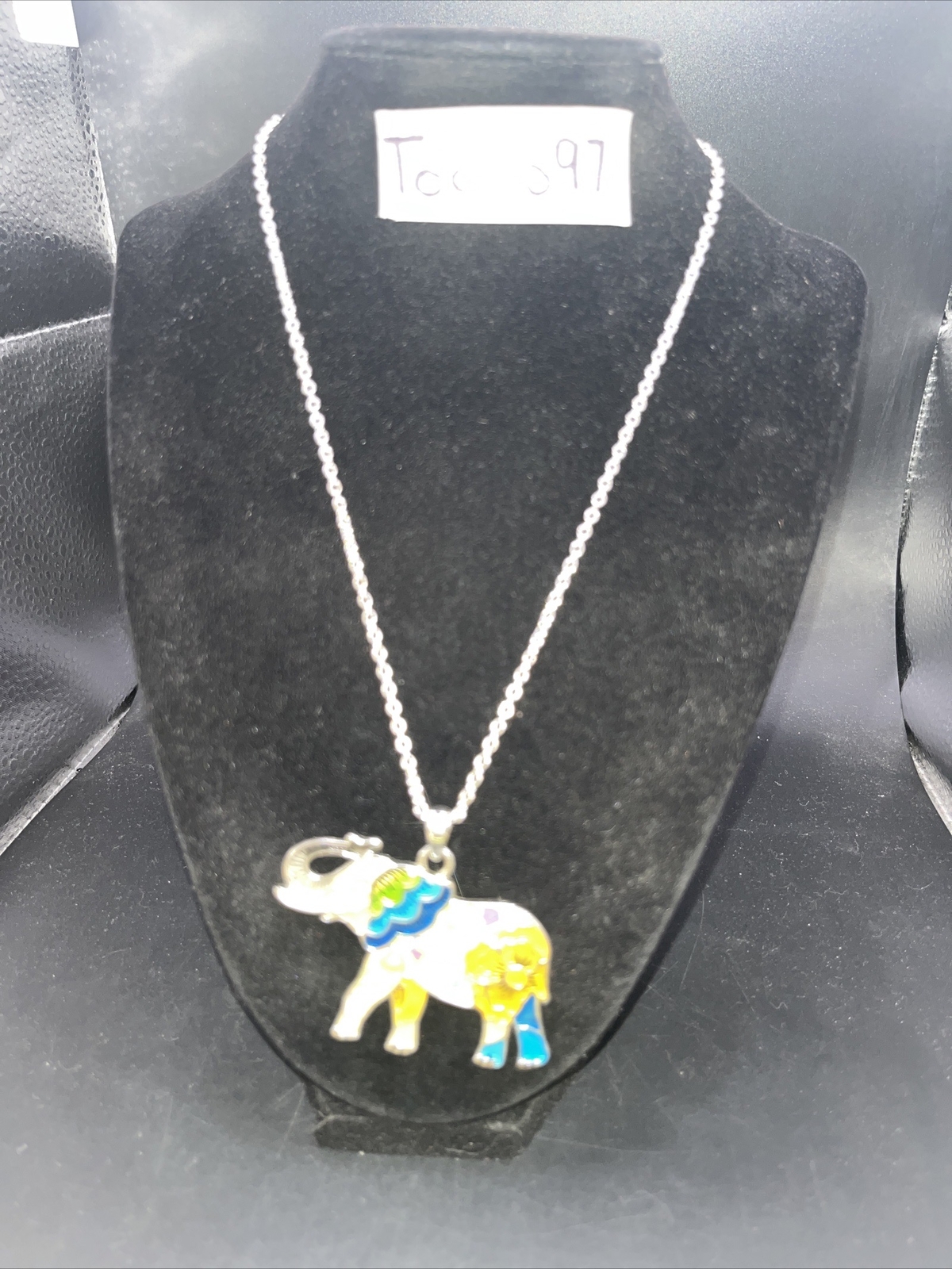 Beautiful Multi Colored Silver Tone Elephant Neck… - image 1