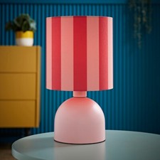 Miley Pink Stripes Print Bedside Table Lamp Drum Lampshade Bedroom Lighting LED