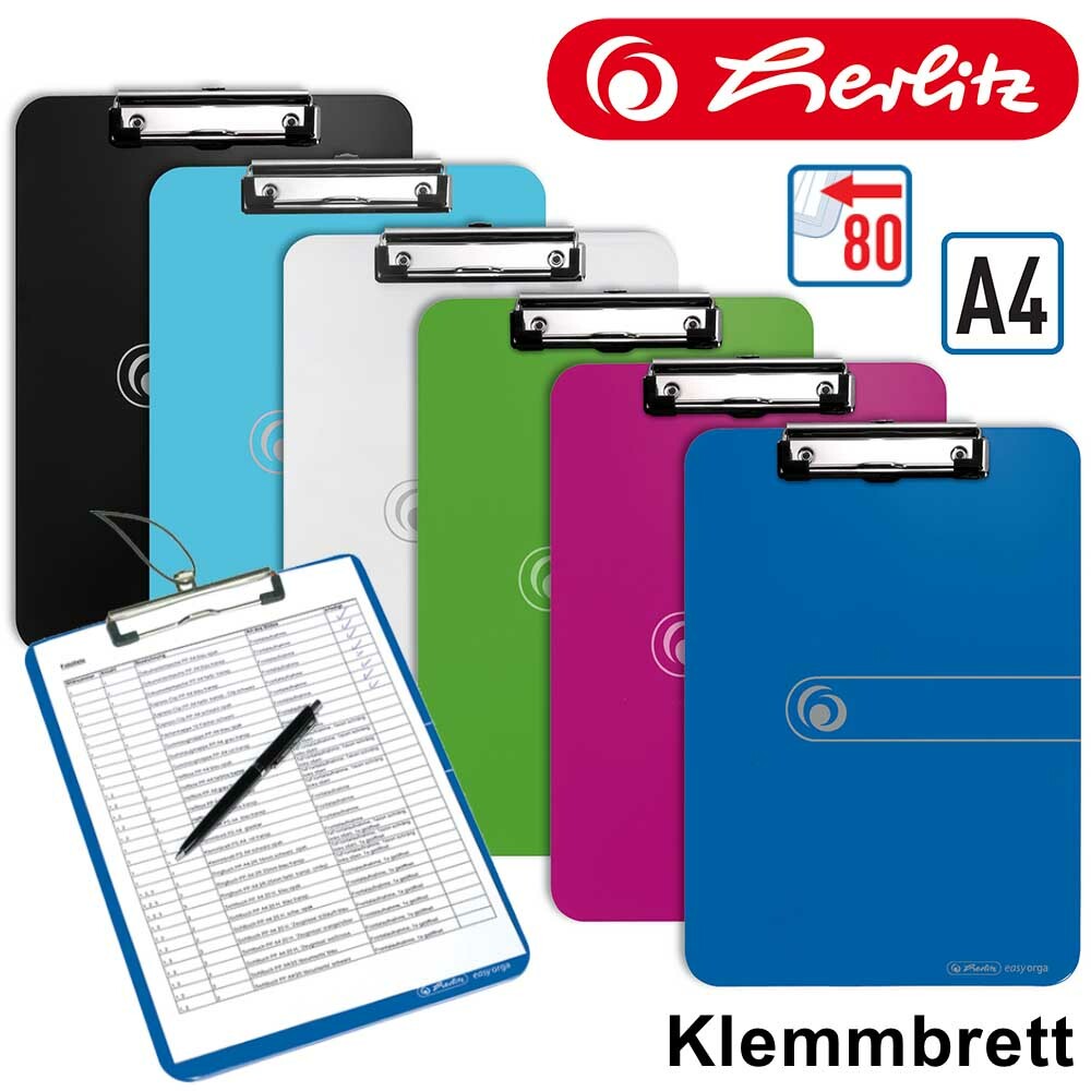 Herlitz Klemmbrett DIN A4 Kunststoff Schreibplatte Schreibbrett Schreibunterlage