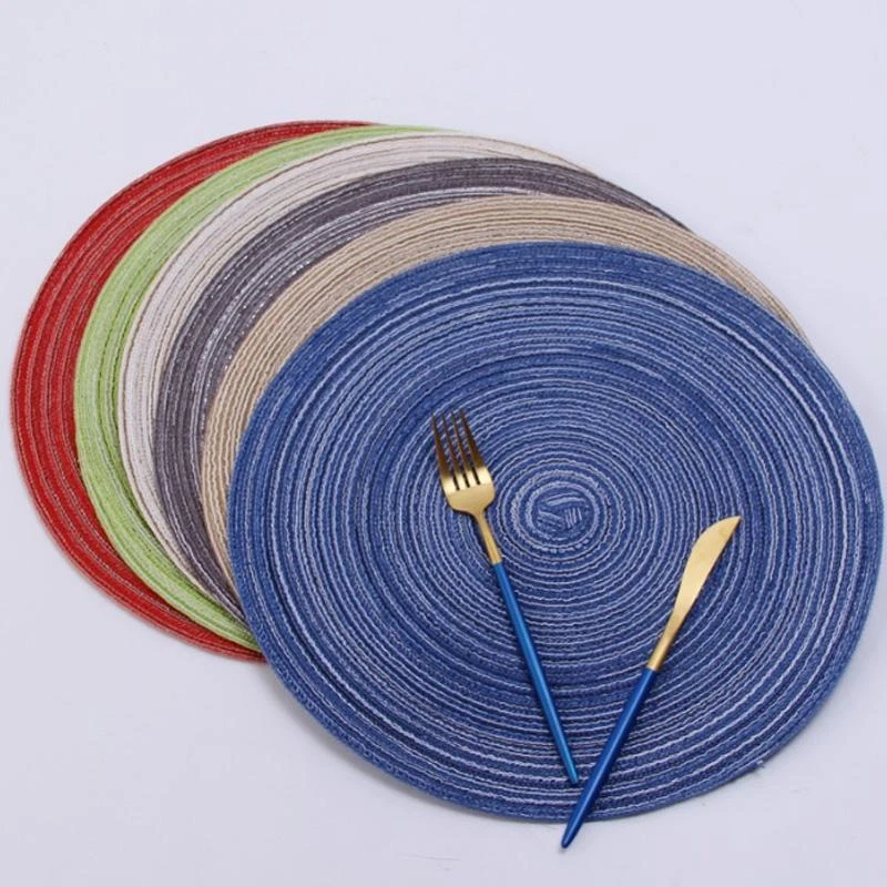Placemats 2pcs Round Cotton Table Mat Weaving Non-slip Pads Western Table Mat - Image 3 of 3