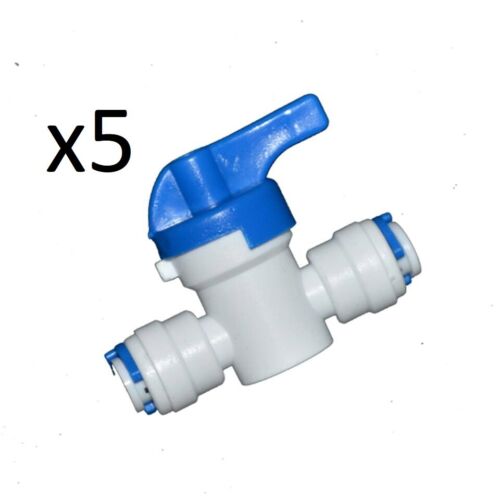 5 x vanne à bille connexion rapide 1/4" arrêt pour filtres de réfrigérateur à osmose inverse HMA - Photo 1/1