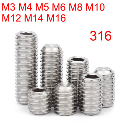 M3 M4 M5 M6 M8 M10 M12-M16 316 Stainless Allen Screw Concave End Headless Bolt
