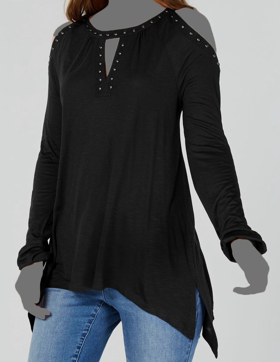 black cold shoulder tunic top
