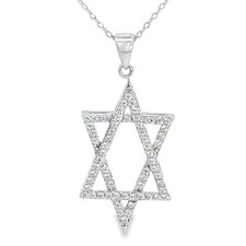 925 Sterling Silver CZ Star of David Pendant Necklace for Women