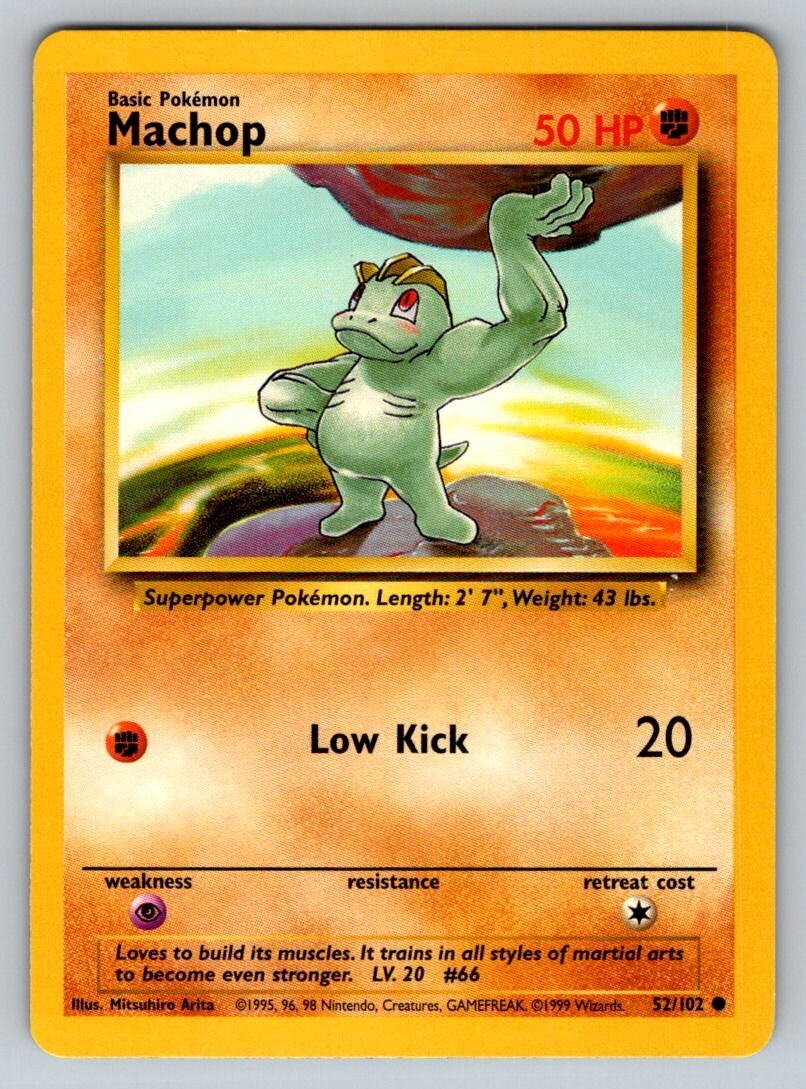 1999 Pokemon Base Set Vintage WOTC Machop 52/102 NM