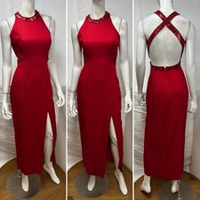 Vintage Dave  Johnny 5/6 Red Sequin Open Back Sheath Gown 80s 90s Y2K Dress XS