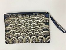 Charming Charlie RSVP Beaded Sequined Wristlet Black Silver 9-7/8 x 6-3/4" 408