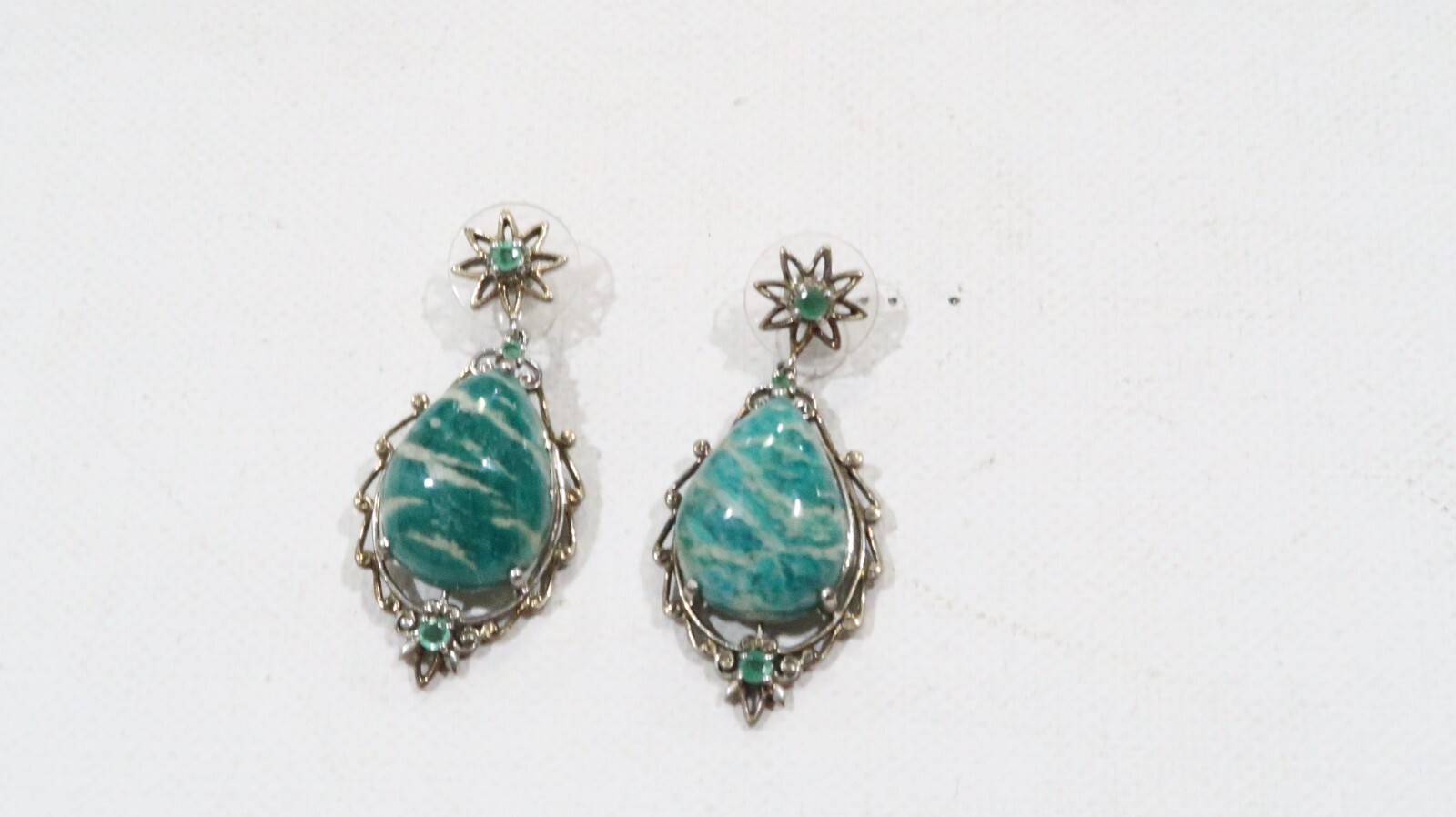 Sterling silver emerald large amazonite cabochon … - image 2