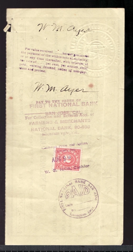 Ephemera : 1900 California Prune & Apricot Growers Inc. w/ US 2¢ Document Tax - Image 2 of 2