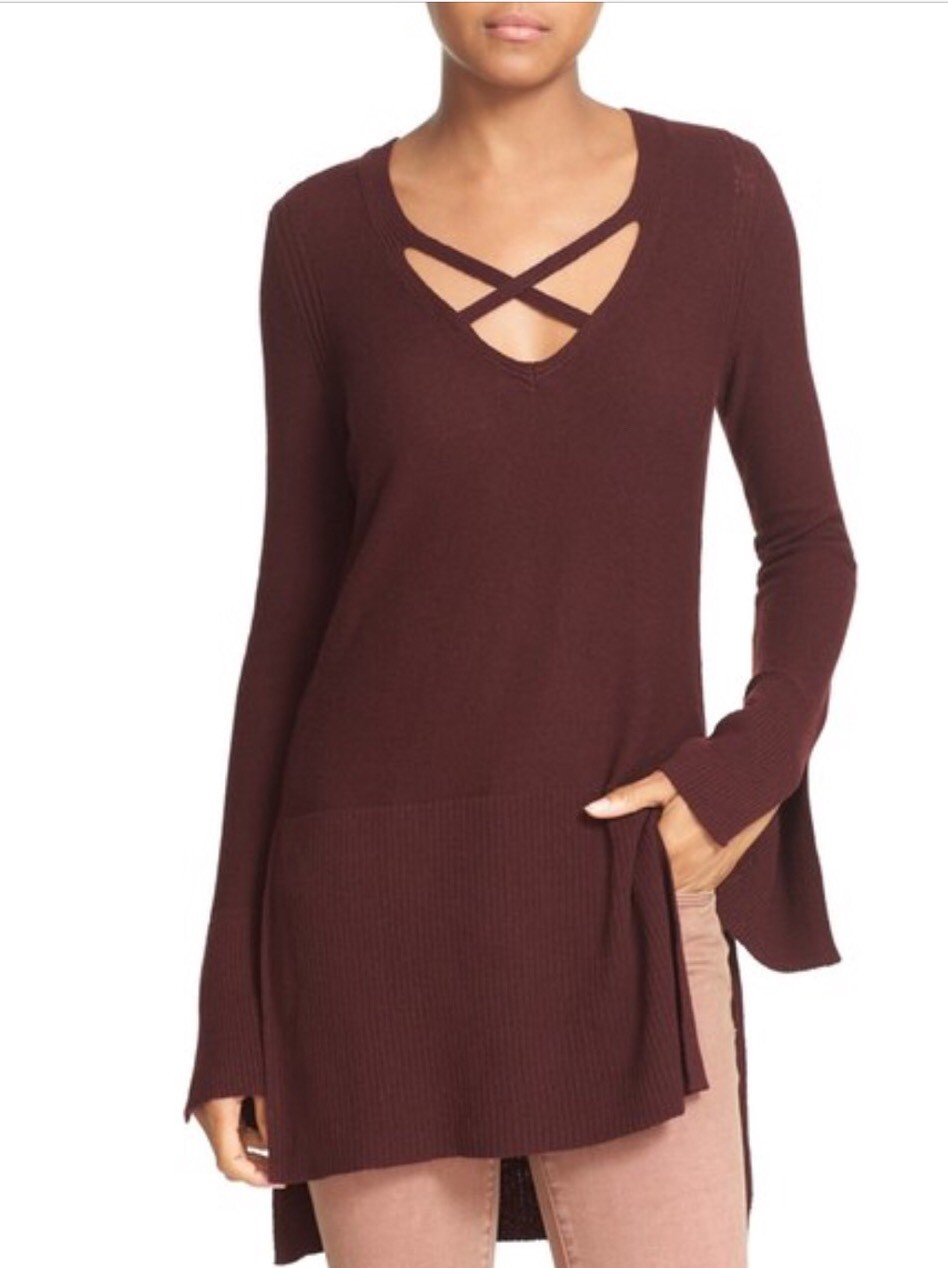 V Neck Sweater Pullover Tunic Mocha 