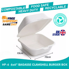 White Bagasse Food Containers Biodegradable Takeaway Containers 100% Compostable