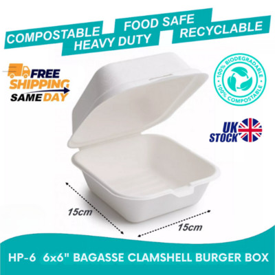 Weiße Bagasse Lebensmittelbehälter biologisch abbaubar Takeaway Behälter 100% kompostierbar